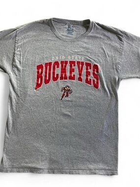 Pro Edge Gray Ohio State Buckeyes Short Sleeve Tee with Red Logo